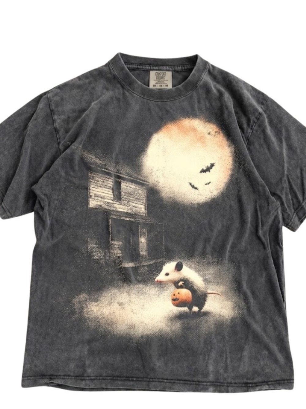Vintage Comfort Color Opossum Pumpkin Halloween Graphic T-shirt - Picture 2 of 3